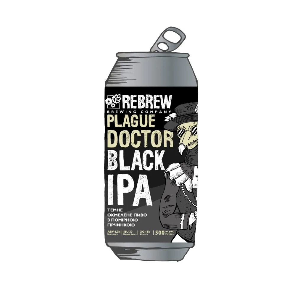 Пиво Rebrew Plague Doctor Black IPA, ABV 6.2%, 0.5 л