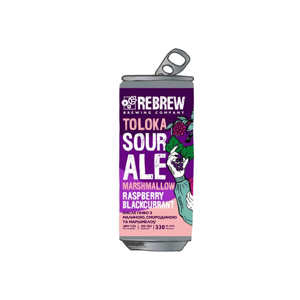 Пиво Rebrew Toloka Raspberry Blackcurrant Marshmallow Sour, ABV 6%, 0.33л